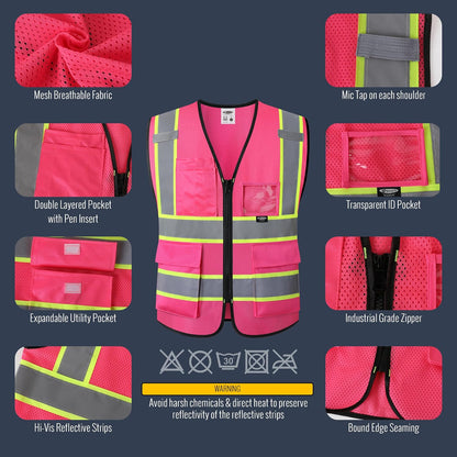 JKSafety Safety Vest for men women Hi Vis Reflective Vest with Pockets and Zipper High Visibility Meet ANSI Standard（BX320