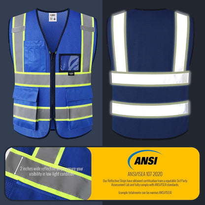 JKSafety Safety Vest for men women Hi Vis Reflective Vest with Pockets and Zipper High Visibility Meet ANSI Standard（BX320