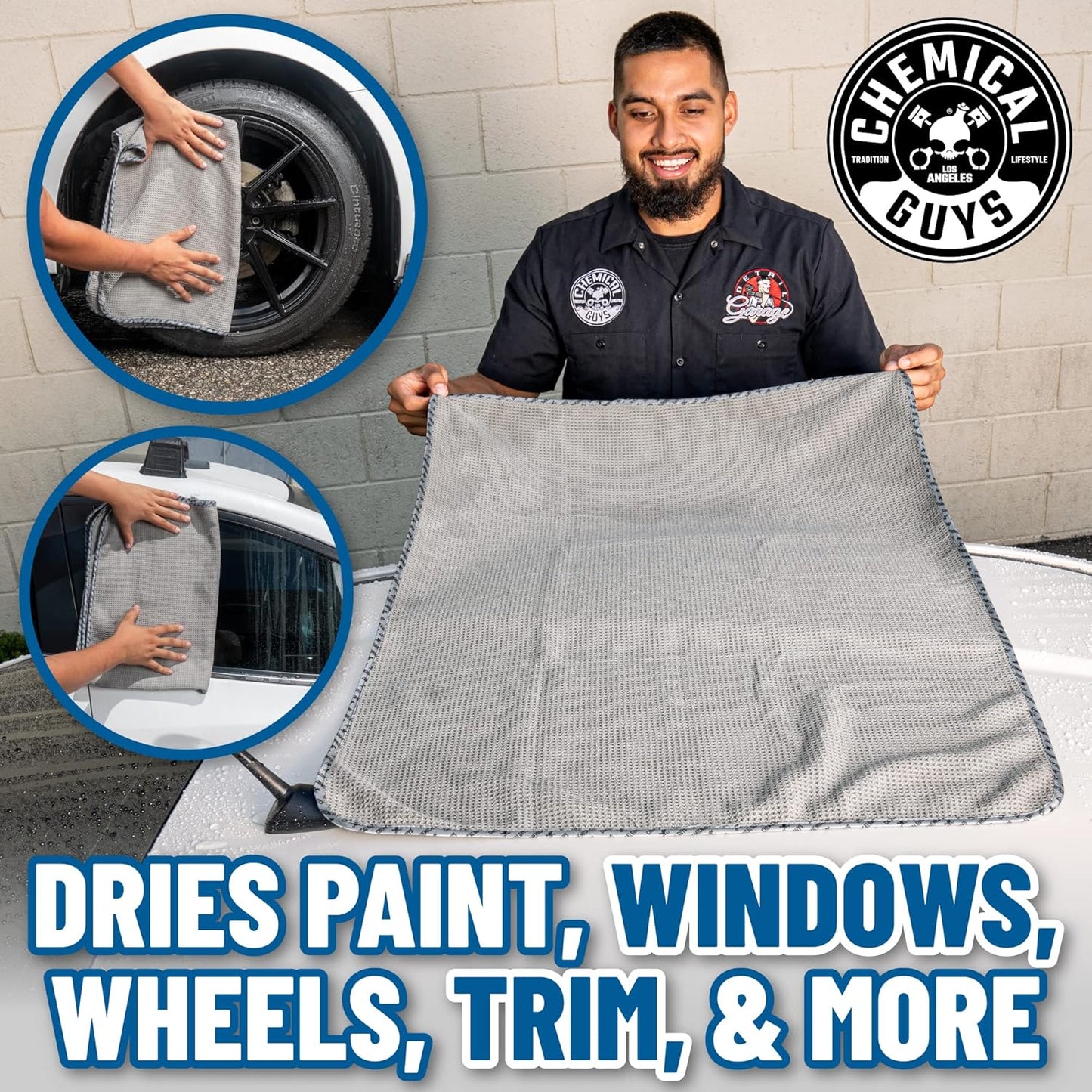 Chemical Guys Waffle Weave Gray Matter Microfiber Drying Towel 2 Pack, Huge Car Drying Towels for Faster Coverage on Paint, Glass, Wheels, and Trim, Streak Free Drying for Cars, Trucks, and SUVs