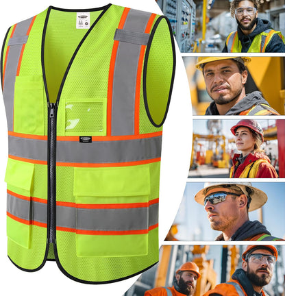 JKSafety Safety Vest for men women Hi Vis Reflective Vest with Pockets and Zipper High Visibility Meet ANSI Standard（BX320