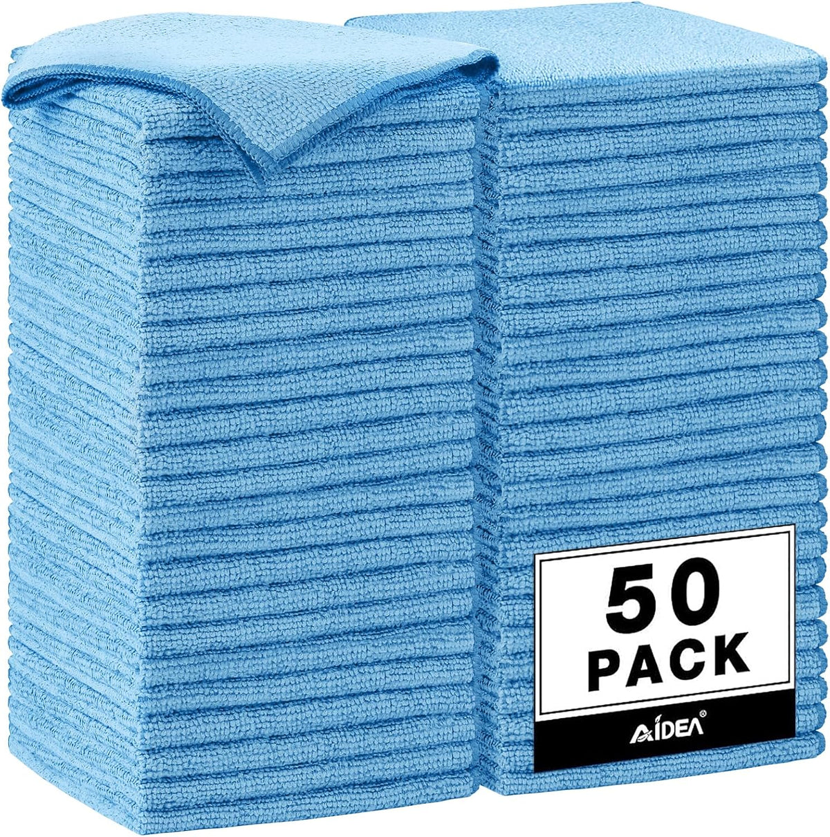 AIDEA Microfiber Cleaning Cloth, 50PK, Microfiber Towels for Cars, Premium Wash Cloths, Dusting Cloth Cleaning Rags, Absorbent Towels for SUVs, House, Kitchen, Window, Cleaning Supplies12×12"
