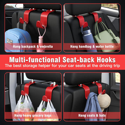 Amooca 4-Pack Car Headrest Hooks Vehicle Storage Organizer for Purses Handbags Groceries Backpack Coats –Holds 55lbs 360° Rotating Black