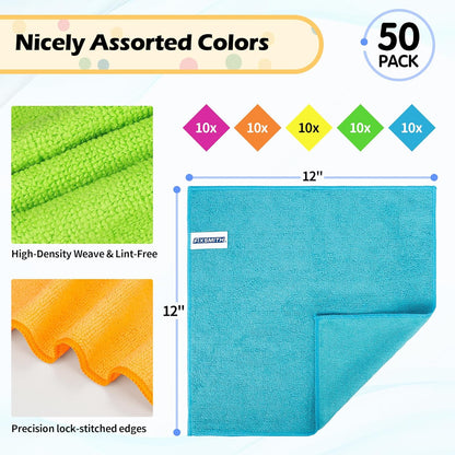 FIXSMITH Microfiber Cleaning Cloth - Pack of 50, Microfiber Towels for Cars 16 x 12 in, Highly Absorbent Cleaning Rags, Lint-Free, Streak-Free Cleaning Cloths for Car Kitchen Home Office