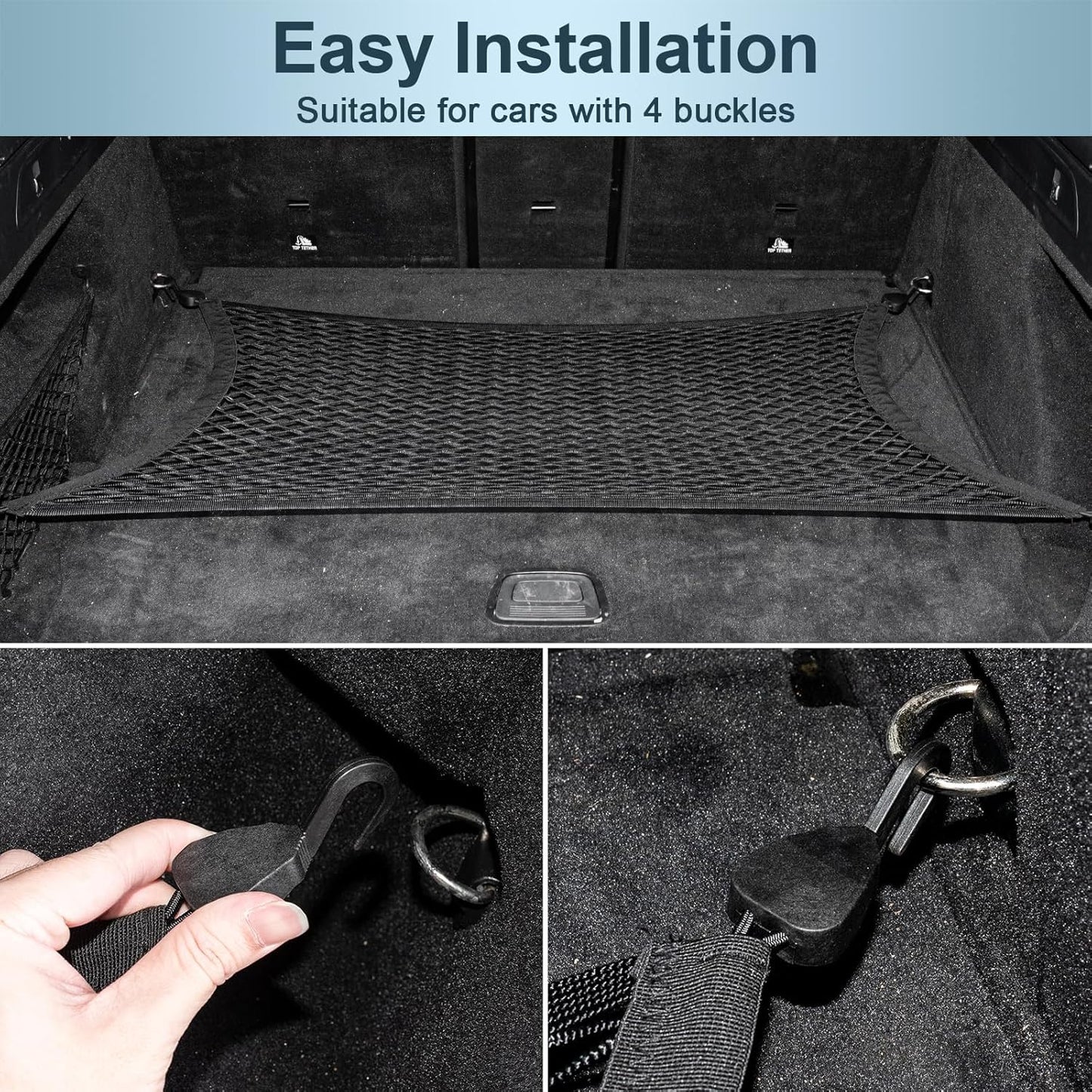Elastic Cargo Net for SUV, Car Trunk Net Organizer with ABS Hook Storage Mesh Cargo Nets 27.5 x 19.6 inches for Truck Bed Tailgate Netting Accessories
