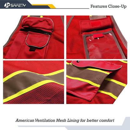 JKSafety 9 Pockets Class 2 High Visibility Zipper Front Safety Vest With Reflective Strips,Meets ANSI/ISEA Standard (Large, 150-Yellow) - Colors A