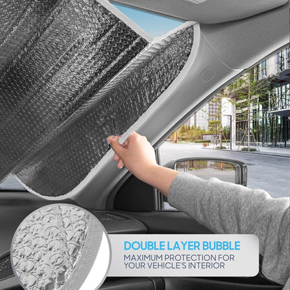 Iridescent Matte White Front Windshield Sunshade-Accordion Folding Auto Shade for Car Truck SUV-Blocks UV Rays Sun Visor Protector-Keeps Your Vehicle Cool- 58 x 27 in