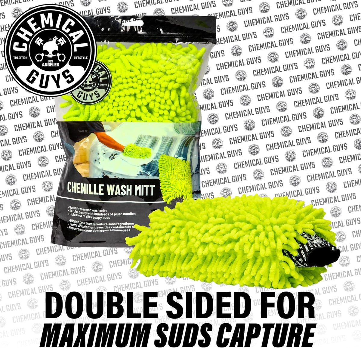 Chemical Guys Chenille Premium Scratch-Free Microfiber Wash Mitt for Car Washing - 2 Pack, Lime Green, Ultra-Soft Car Wash Gloves, Swirl-Free Finish, Safe for Trucks, SUVs, Motorcycles, and More