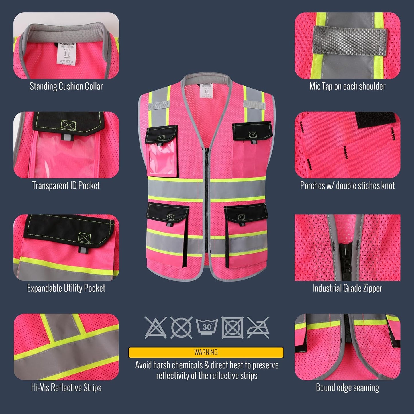 JKSafety Safety Vest for Men Women Hi Vis with Pockets and Cushioned Collar Construction Vest Meet ANSI Standard (BX360)