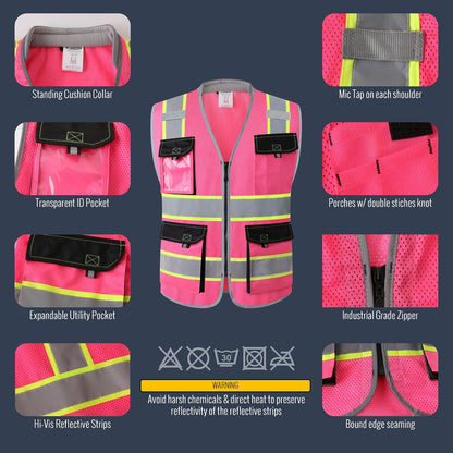 JKSafety Safety Vest for Men Women Hi Vis with Pockets and Cushioned Collar Construction Vest Meet ANSI Standard (BX360)
