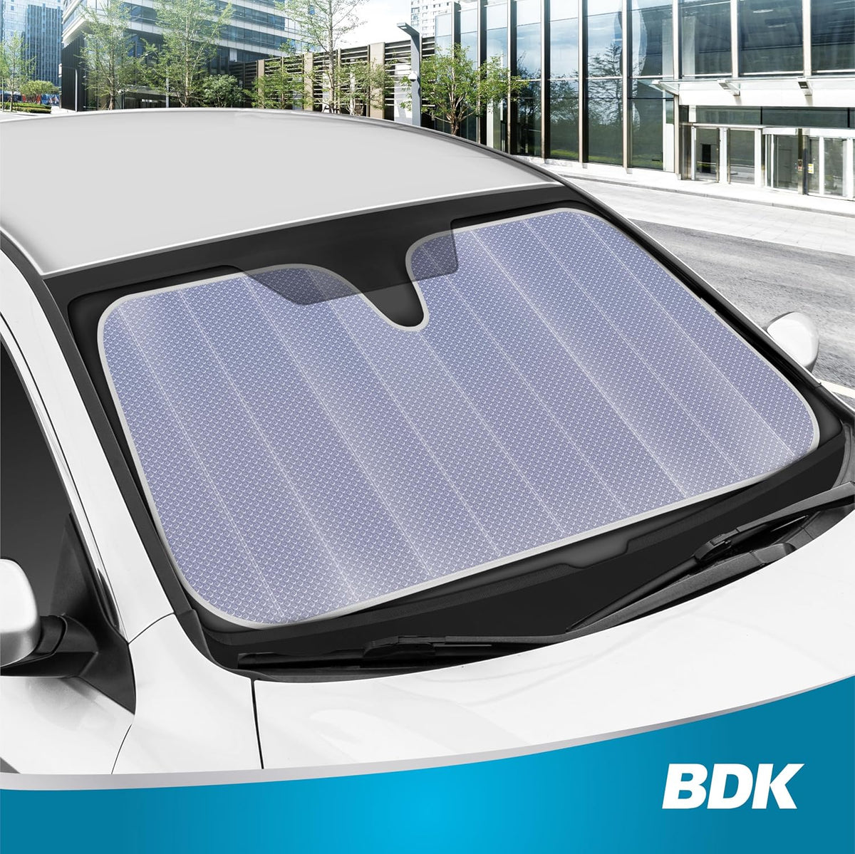 Iridescent Matte White Front Windshield Sunshade-Accordion Folding Auto Shade for Car Truck SUV-Blocks UV Rays Sun Visor Protector-Keeps Your Vehicle Cool- 58 x 27 in