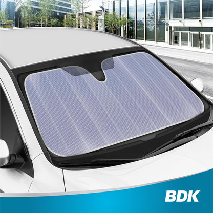 Iridescent Matte White Front Windshield Sunshade-Accordion Folding Auto Shade for Car Truck SUV-Blocks UV Rays Sun Visor Protector-Keeps Your Vehicle Cool- 58 x 27 in