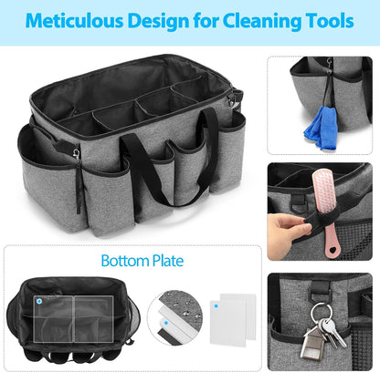 HODRANT Extra-Large Cleaning Caddy, Organizer with Handles for Cleaning Tools & Products Storage, Large Capacity Tote Bag for Car, Home & Housekeeping Work, Gray