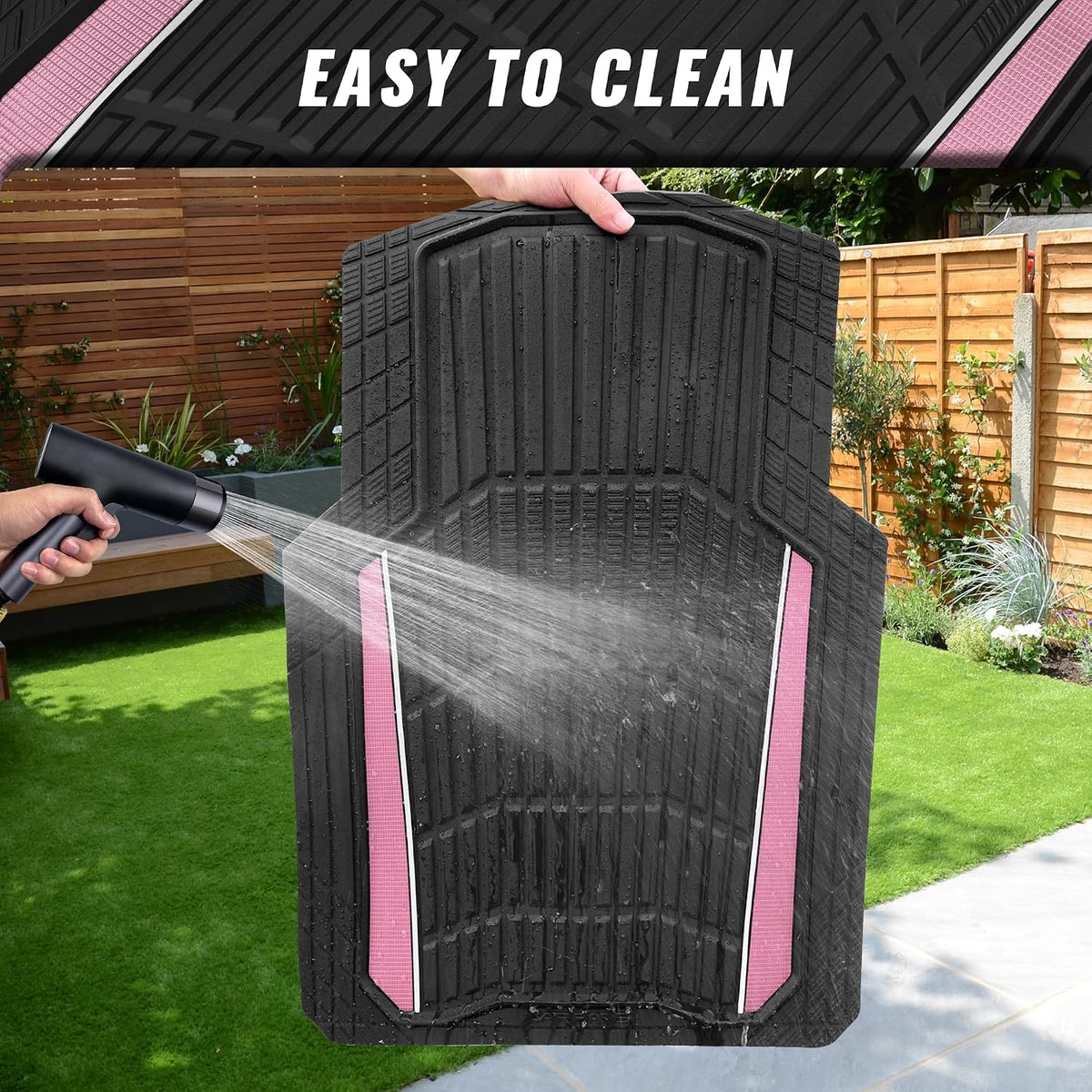 CAR PASS Heavy Duty Rubber Car Floor Mats, Deep Waterproof Car Floor Mats All Weather, Aluminum Film Floor Mats for Cars Non-Slip Universal Trim to Fit for SUVs Trucks Sedans Vans, Black Grey Metallic