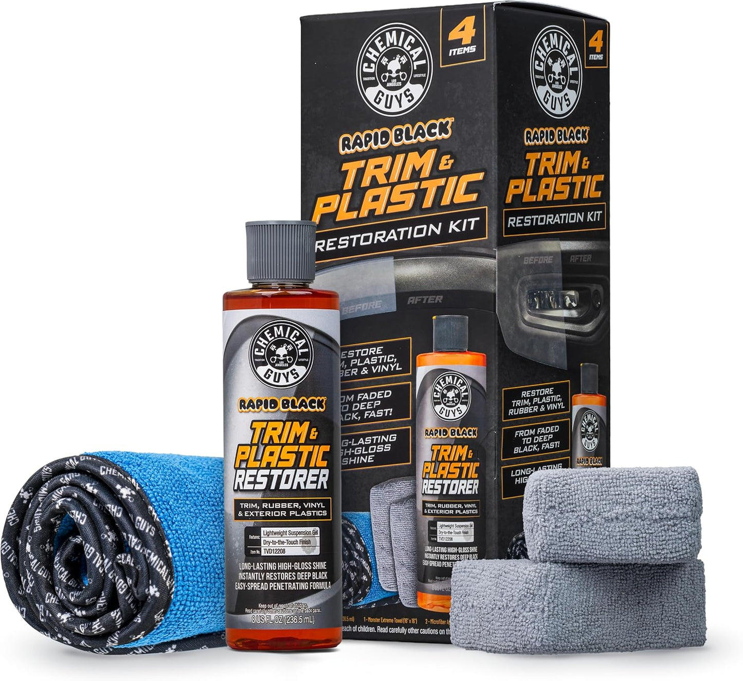 Chemical Guys Black Trim Restorer Gel for Exterior Plastic, Rubber, and Vinyl, Restores Faded Trim with Deep Black Finish, Controlled Application Formula, 16 Oz