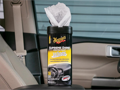 Meguiar's Supreme Shine Protectant Wipes - Convenient Protectant Wipes with UV Blocking for Durable Protection, Premium Car Wipe that Clean and Leave a Non-Greasy Glossy Shine, 30 Count