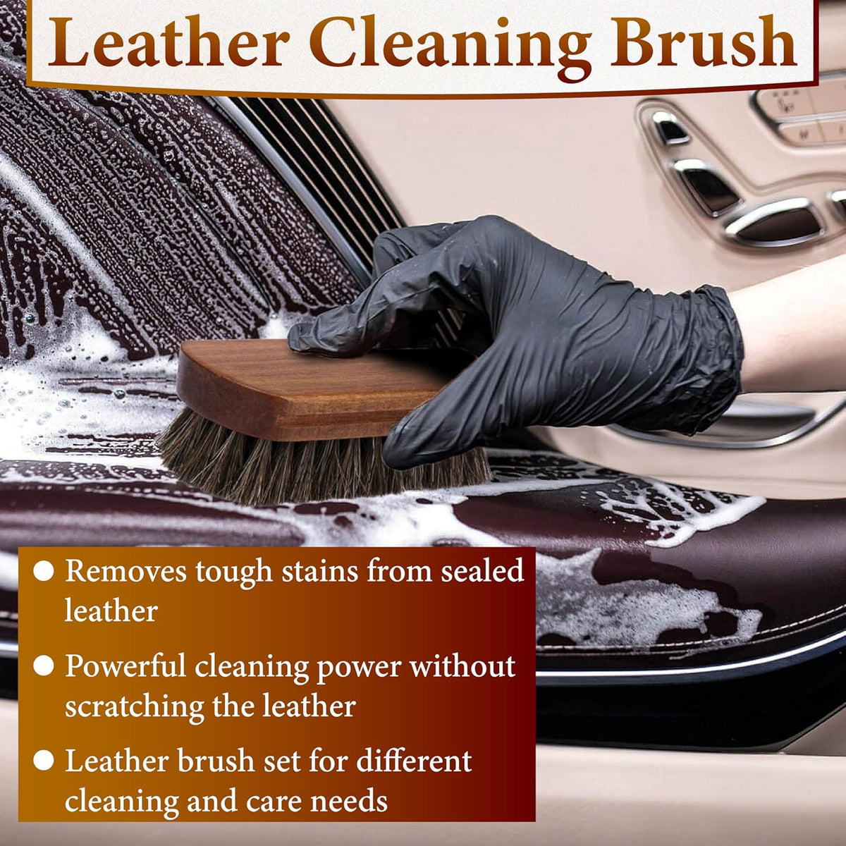 2 PCS Leather Brush Car Detailing, Horse Hair Brush, Car Cleaning Supplies, Car Interior Brush, Carpet Brush for Car Detailing, for Car Accessories Interior, Carpet, Upholstery, Furniture and Shoes