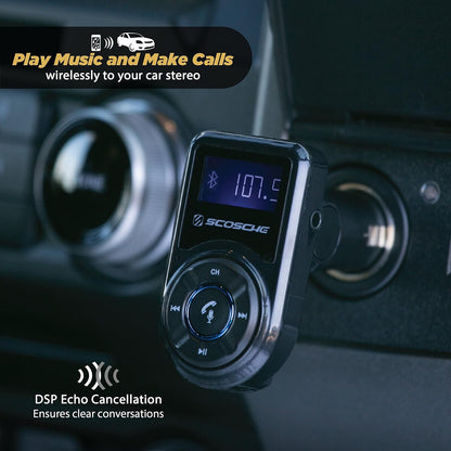 Scosche BTFM9 FM Bluetooth Transmitter Car, Dual 12W USB-C and USB-A Charging Ports, Fast Type C Car Charger, Wireless Radio Bluetooth Adapter, Hands-Free Kit for Calls, Siri and Google Assistant
