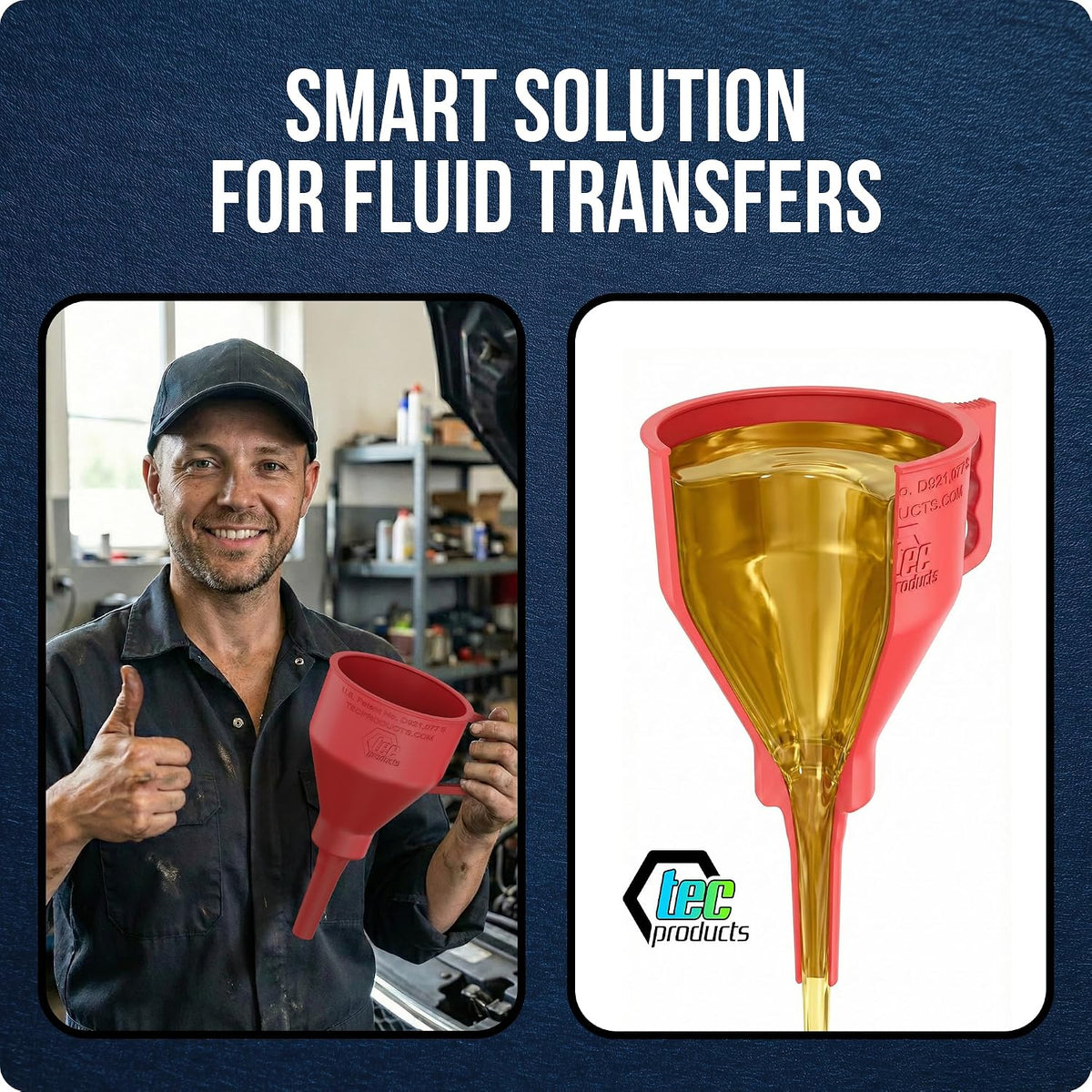 TEC Products FlexAll Short Neck Funnel - Flexible Funnel w/Hose, Durable Nitrile Rubber Automotive Funnels - Oil Change Tool for Transmission Fluid, Diesel, Gas - USA Made - Large (11 x 5.73 Inches)