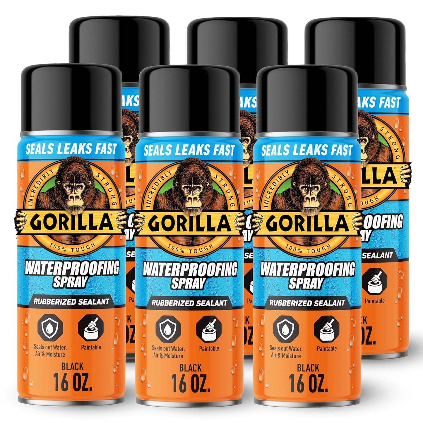 Gorilla Waterproofing Spray Clear, Flexible Rubberized Sealant Coating, Paintable UV Resistant, Seals Water Air Moisture, 14 oz (Pack of 1), for Roofs Gutters Skylights RVs Windows & More