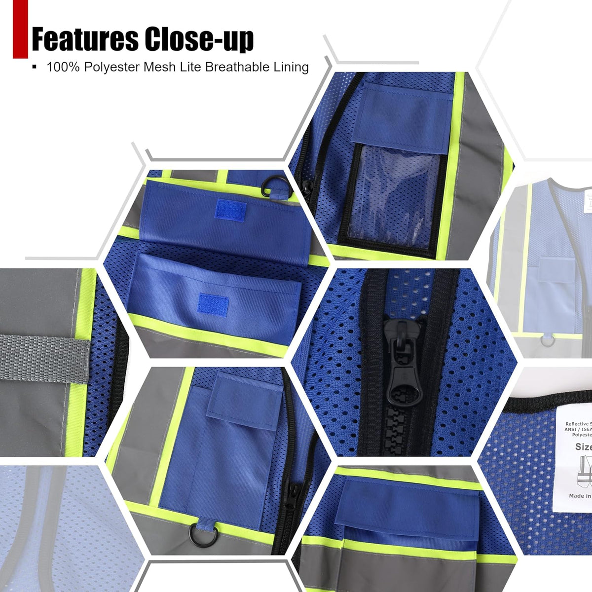 Safety Vest for Men Women Hi Vis Vest with Pockets Mesh High Visibility Vests Meets ANSI/ISEA Standards