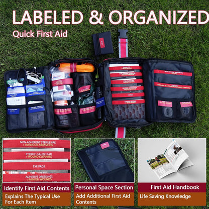 First Aid Kit, Professional Trauma First Aid Kit with Labelled Compartments Molle System for Car, Hiking, Backpacking, Camping, Traveling, and Cycling