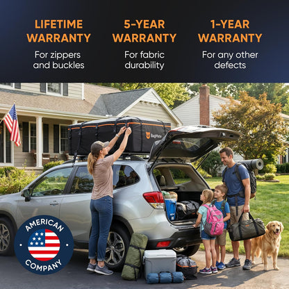 19 Cubic Feet Roof Bag – Safety Tested Heavy-Duty Waterproof Rooftop Cargo Carrier for All Cars & SUVs (with or Without Rack) – Includes Protective Mat & Storage Bag – Military-Grade 840D PVC