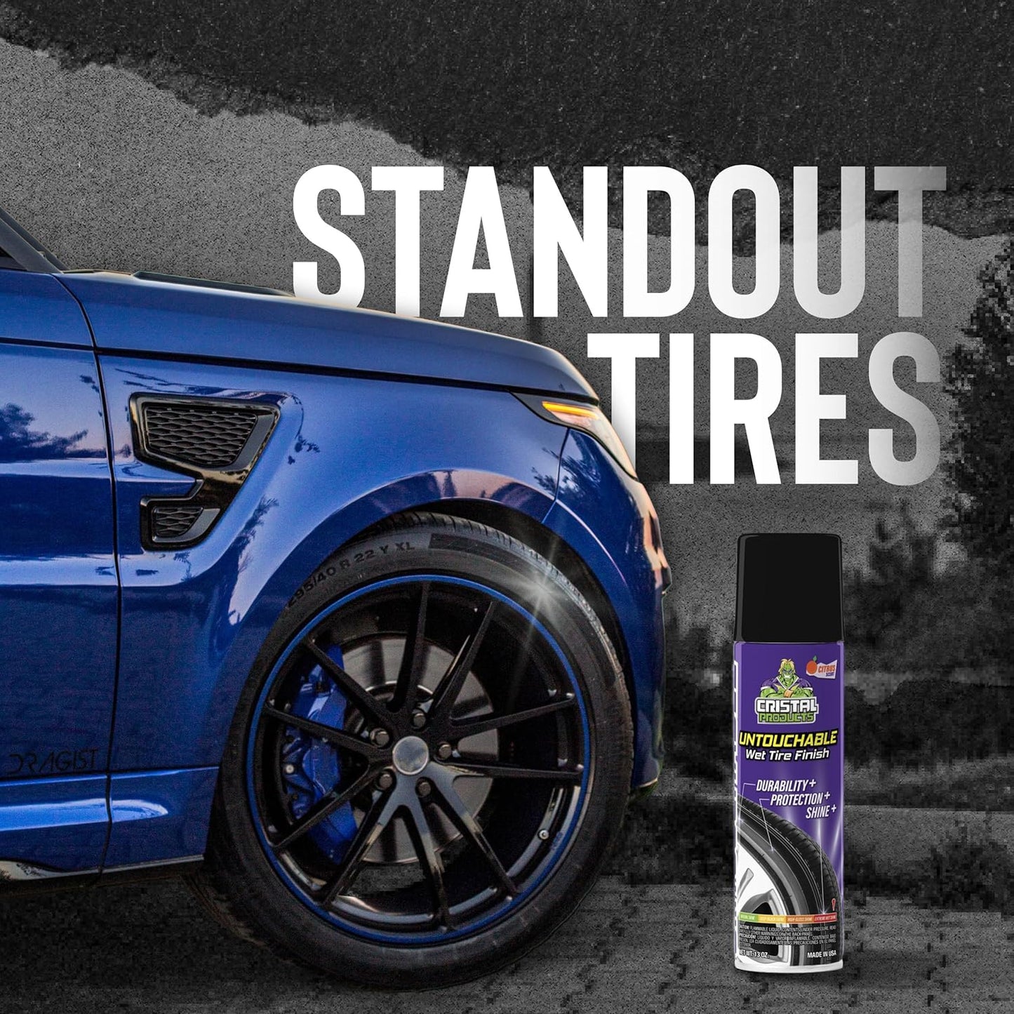 Cristal Products Untouchable Tire Shine Spray (1 Pack) – Citrus Scent, Wet Look Tire Shine, No Sling, Long Lasting Car Tire Shine, No Touch Application