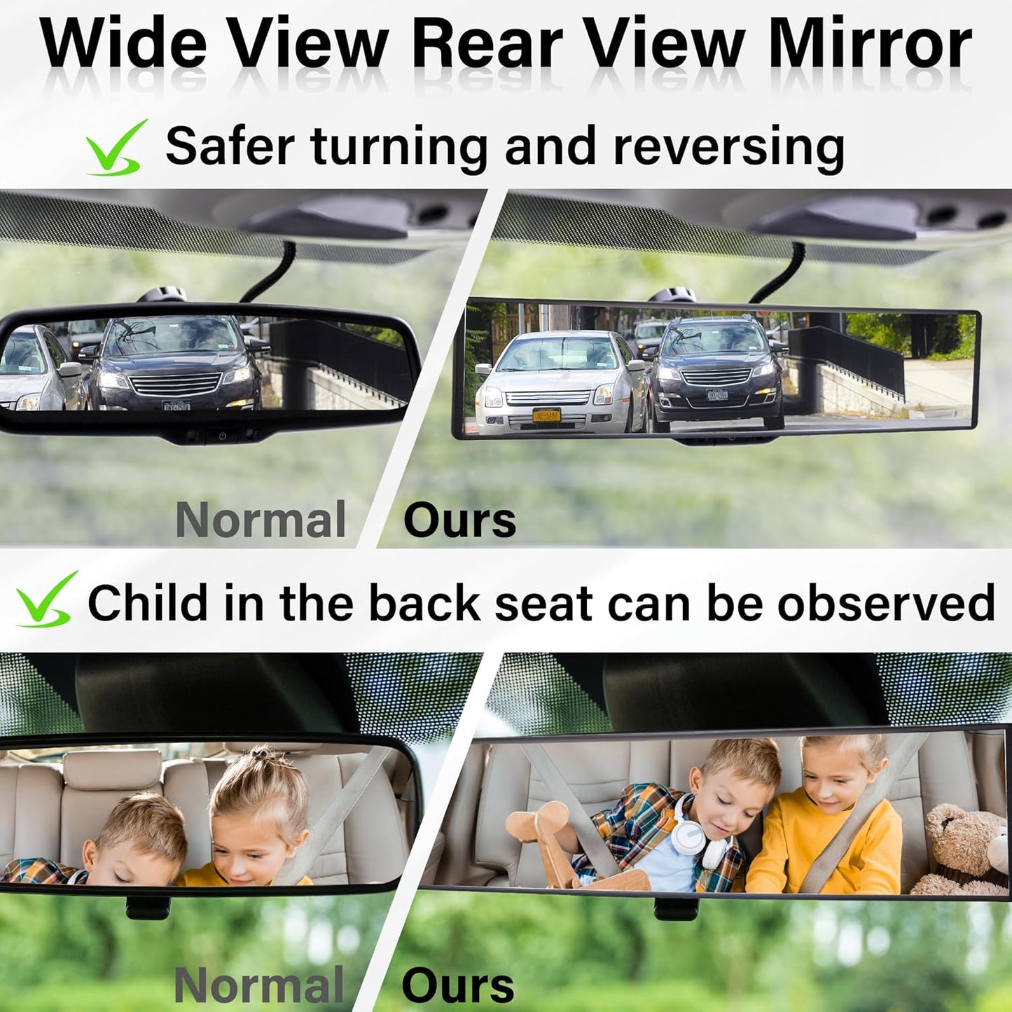 Rear View Mirror, Universal 11.4 Inch Interior Clip On Panoramic Convex Mirrors for Car Accessories, HD Anti Glare Wide Angle and Reduce Blind Spot, Extended Rear View Mirror for Cars, SUVs, Trucks