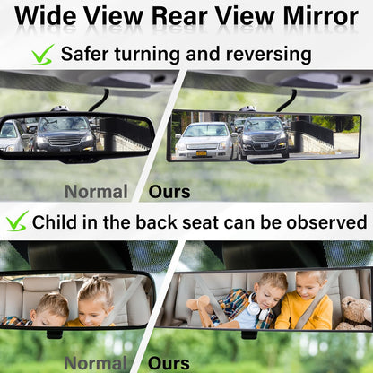 Rear View Mirror, Universal 11.4 Inch Interior Clip On Panoramic Convex Mirrors for Car Accessories, HD Anti Glare Wide Angle and Reduce Blind Spot, Extended Rear View Mirror for Cars, SUVs, Trucks