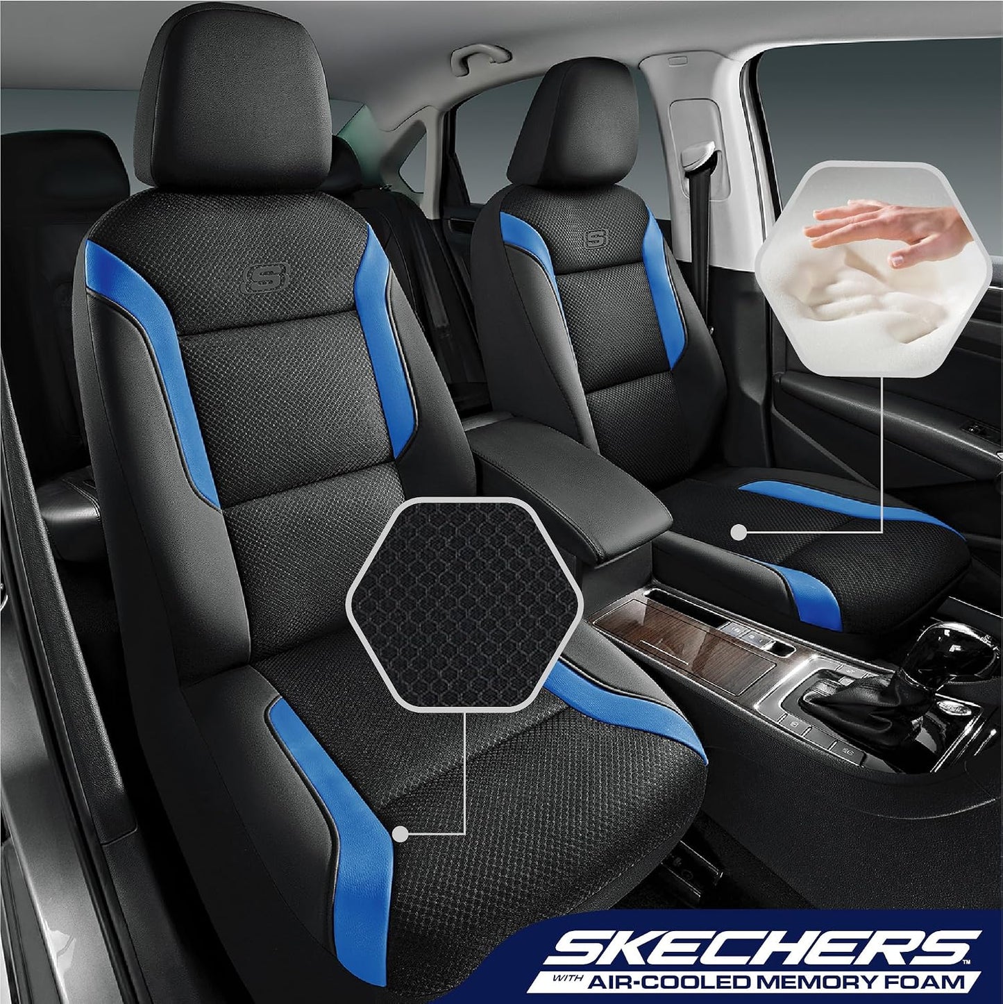 Skechers Memory Foam Seat Covers, Air Cool Mesh Thick Car Seat Covers, Car Seat Covers Front Seats Airbag Compatible, Universal Automotive Comfort for Most Cars, Vans, Trucks, SUV,Black