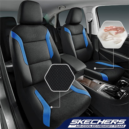 Skechers Memory Foam Seat Covers, Air Cool Mesh Thick Car Seat Covers, Car Seat Covers Front Seats Airbag Compatible, Universal Automotive Comfort for Most Cars, Vans, Trucks, SUV,Black