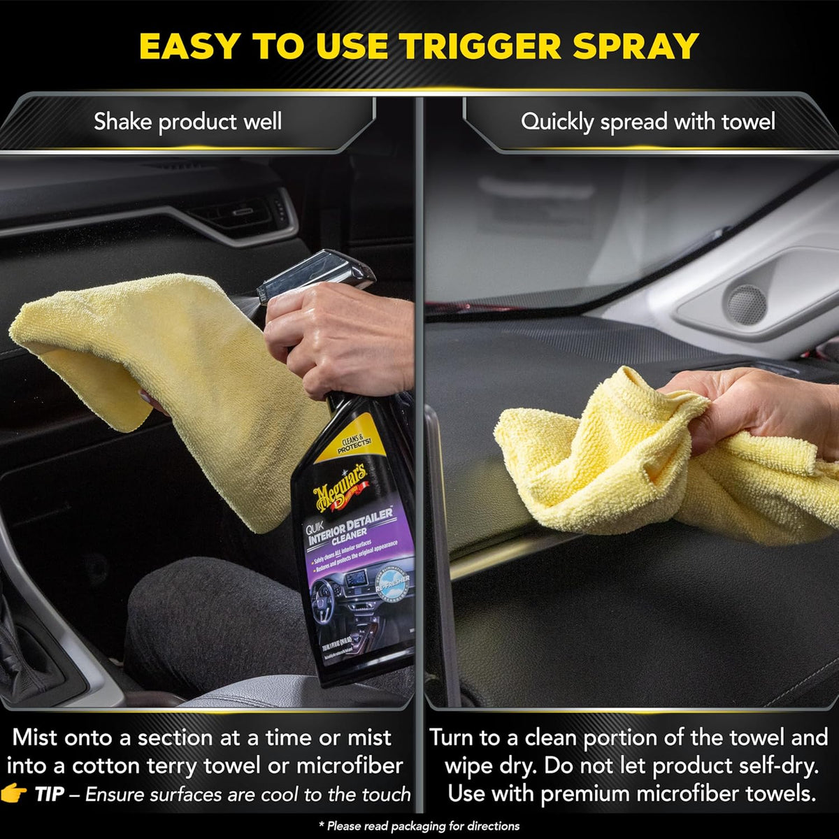 Meguiar's Quik Interior Detailer Cleaner, Quick Detailer Spray Cleans And Refresh Car Interiors, Use On Plastics, Leather & Rubber, Dashboards, Trim In Cars, Trucks & Suvs - 24 Oz Spray Bottle