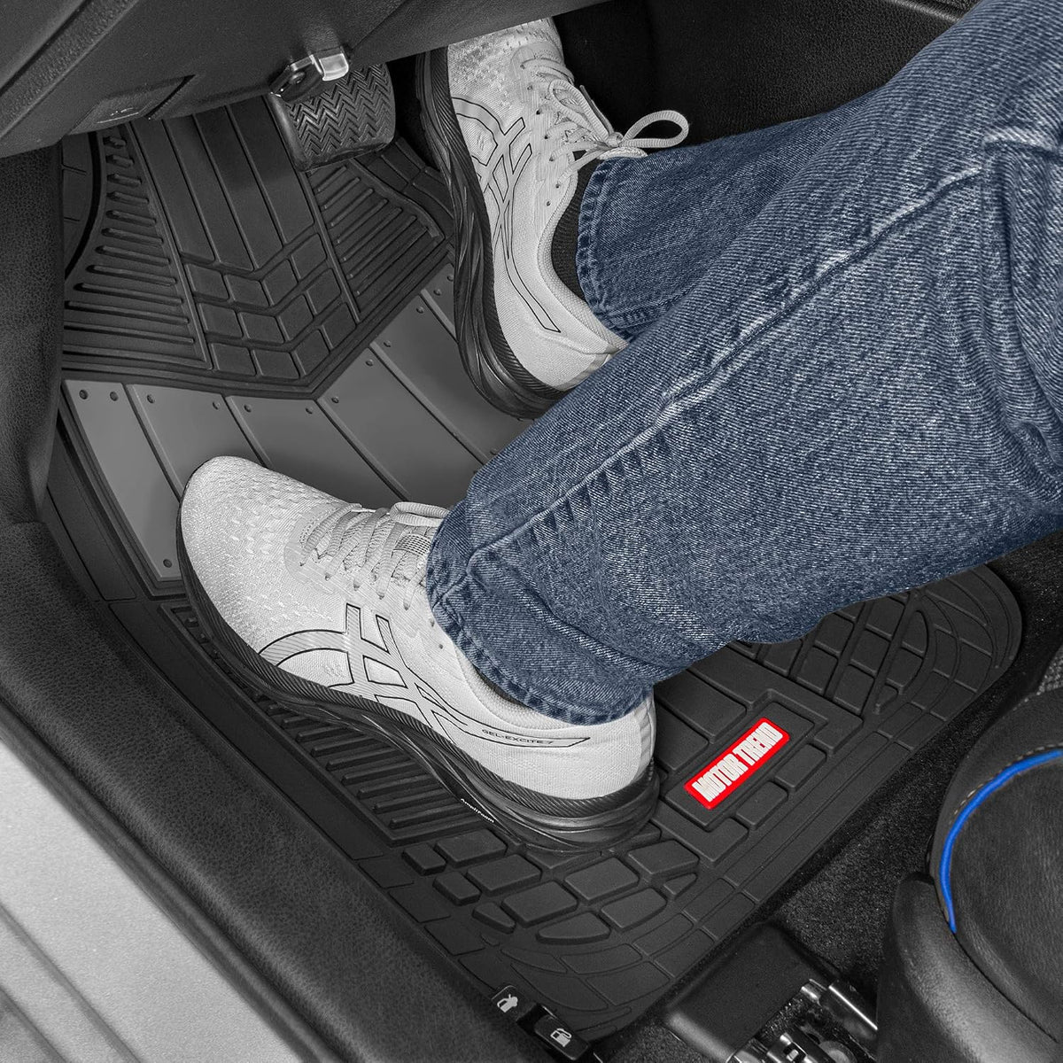 Motor Trend DualFlex™ Rubber Car Floor Mats All Weather Waterproof 4-Piece Sporty Two-Tone Design Car Mats Full Set - Universal Trim-to-Fit Floor Mats for Car, SUV, & Trucks - Car Carpet Protector