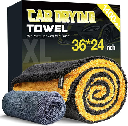 PUGPIU Microfiber Car Drying Towel Extra Large Super Absorbent 48"X24", 1400 GSM Flash Detail Car Wash Drying Towel Edgeless with Two Sided Soft Twisted-Loop, No Water Spots Streaks for Cars (Green)