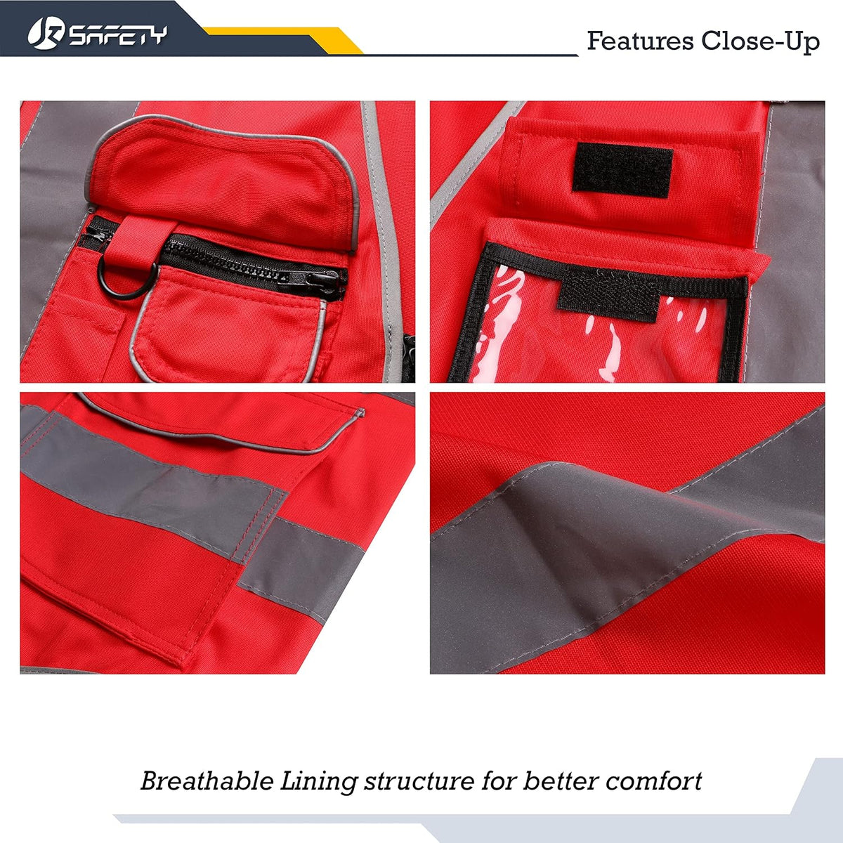 JKSafety 9 Pockets Class 2 High Visibility Zipper Front Safety Vest With Reflective Strips,Meets ANSI/ISEA Standard (Large, 150-Yellow) - Colors A