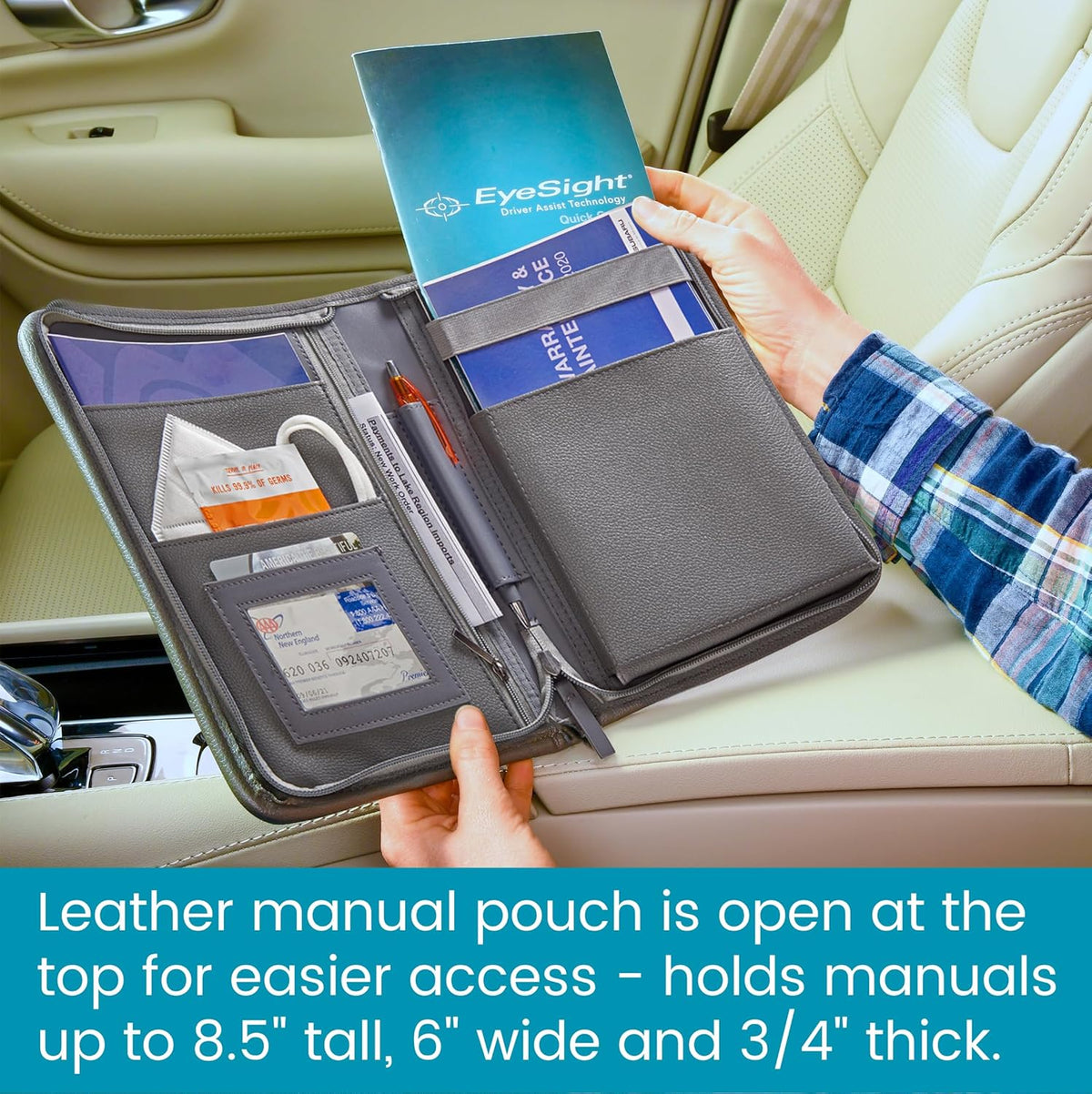 High Road Car Owners Manual Case and Glove Compartment Document Holder - Pebbled Faux Leather Glove Box Organizer for Car, SUV, Truck
