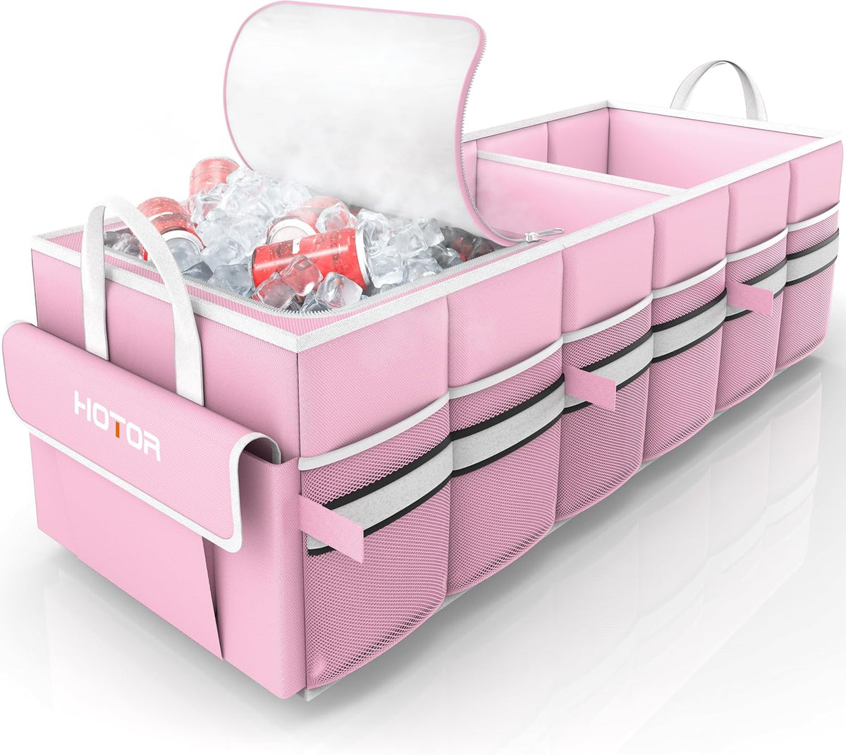 HOTOR Trunk Organizer - Car Organizer with Built-In Leakproof Car Cooler, Collapsible Trunk Organizer with Cooler for Car, SUV, Sedan, with Base Panel (3 Compartments, Black),31.9"×12.6"×10.6"