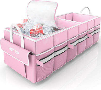 HOTOR Trunk Organizer - Car Organizer with Built-In Leakproof Car Cooler, Collapsible Trunk Organizer with Cooler for Car, SUV, Sedan, with Base Panel (3 Compartments, Black),31.9"×12.6"×10.6"