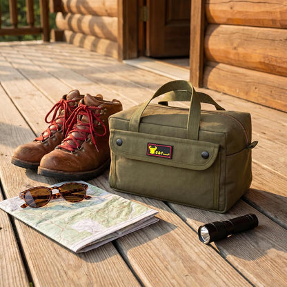 Waxed Canvas All Purpose Military Style Duffle Bag, Water-Resistant, Adjustable Strap, Fully Lined, Double Zipper Closure, heavy Duty, Olive Green