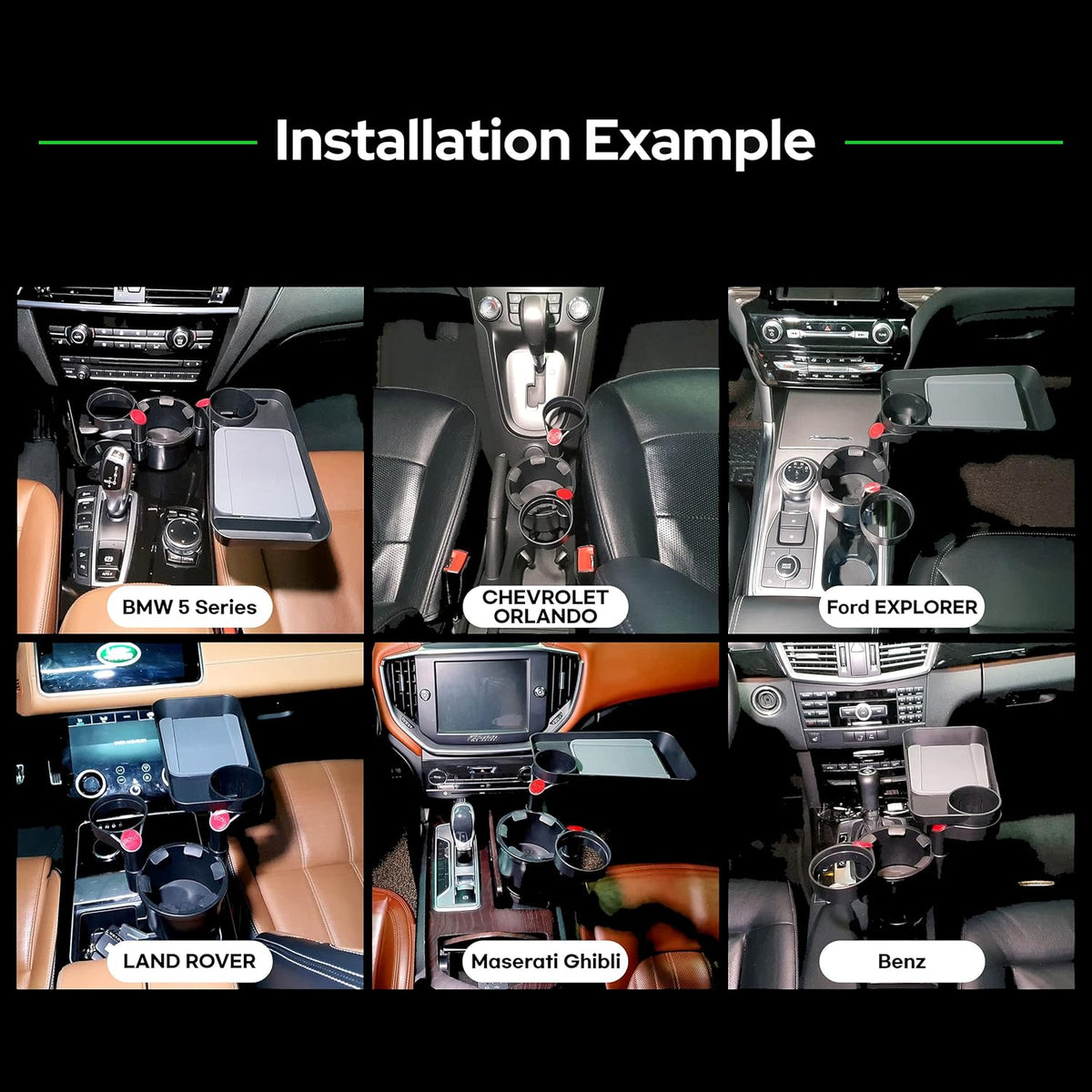 Triple Car Cup Holder Expander Attachable Tray with Adjustable Base and Large Bottles