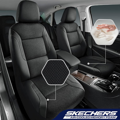 Skechers Memory Foam Seat Covers, Air Cool Mesh Thick Car Seat Covers, Car Seat Covers Front Seats Airbag Compatible, Universal Automotive Comfort for Most Cars, Vans, Trucks, SUV,Black