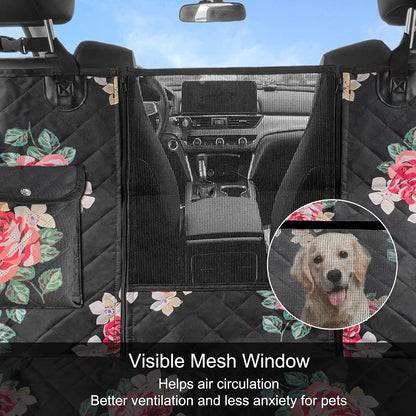 Femuar Dog Car Seat Cover with Storage Pockets Mesh Visual Window, Waterproof Nonslip , Heavy Duty Scratchproof Pet Dog Back Seat Cover Hammock for Cars Trucks and SUVs