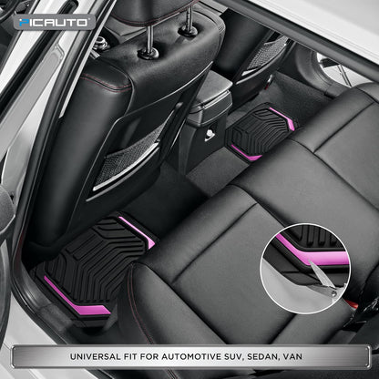 PIC AUTO Heavy Duty Rubber Floor Mats, Purple Aluminum Film Car Mats Set, Front and Rear Car Mats with Anti-Slip Backing, All Weather Protection, Trim-to-Fit for Automotive SUV, Sedan, Van