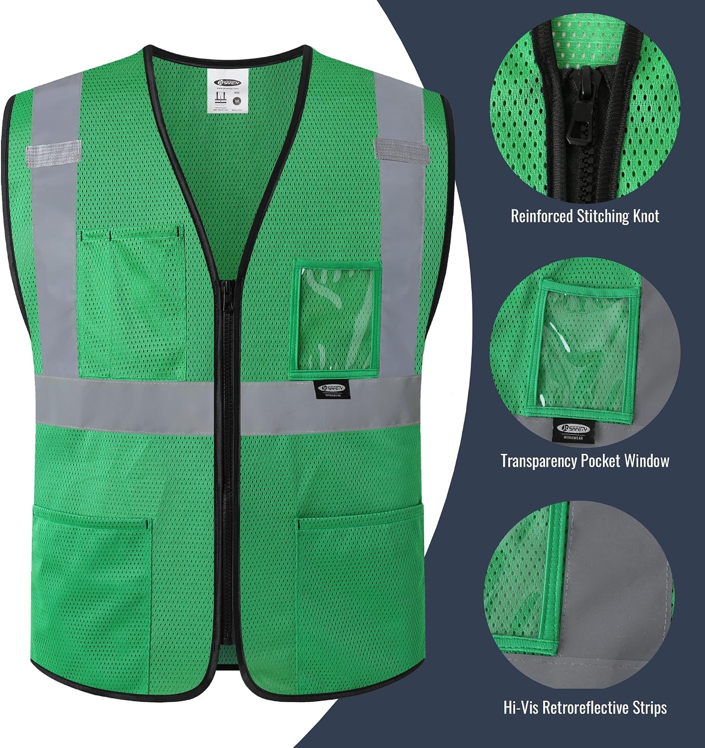 JKSafety Safety Vest for men women Hi Vis Vest with Pockets and Zipper High Visibility Meet ANSI Standard（BX310