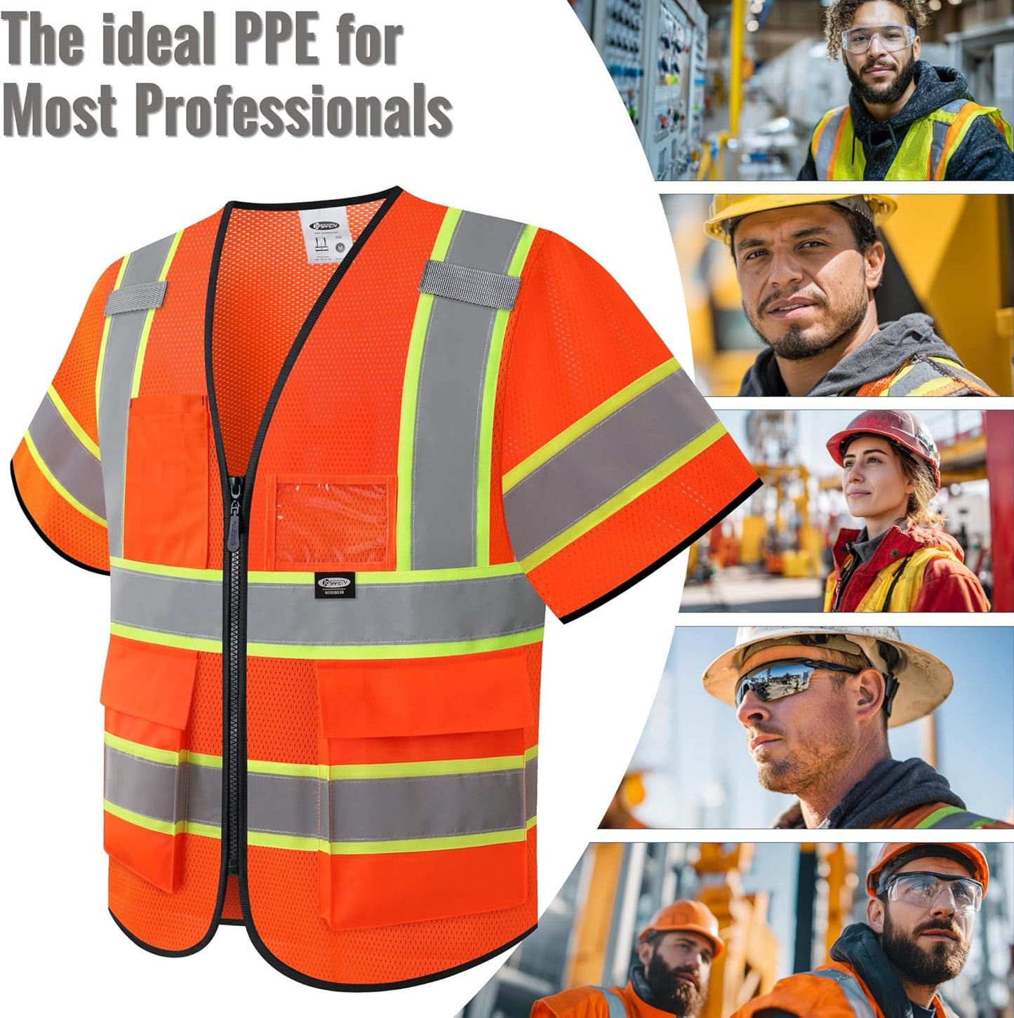 JKSafety Safety Vest for men women Hi Vis Reflective Vest with Pockets and Zipper High Visibility Meet ANSI Standard（BX320
