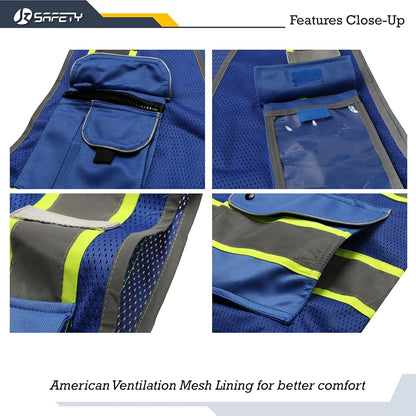JKSafety 9 Pockets Class 2 High Visibility Zipper Front Safety Vest With Reflective Strips,Meets ANSI/ISEA Standard (Large, 150-Yellow) - Colors B