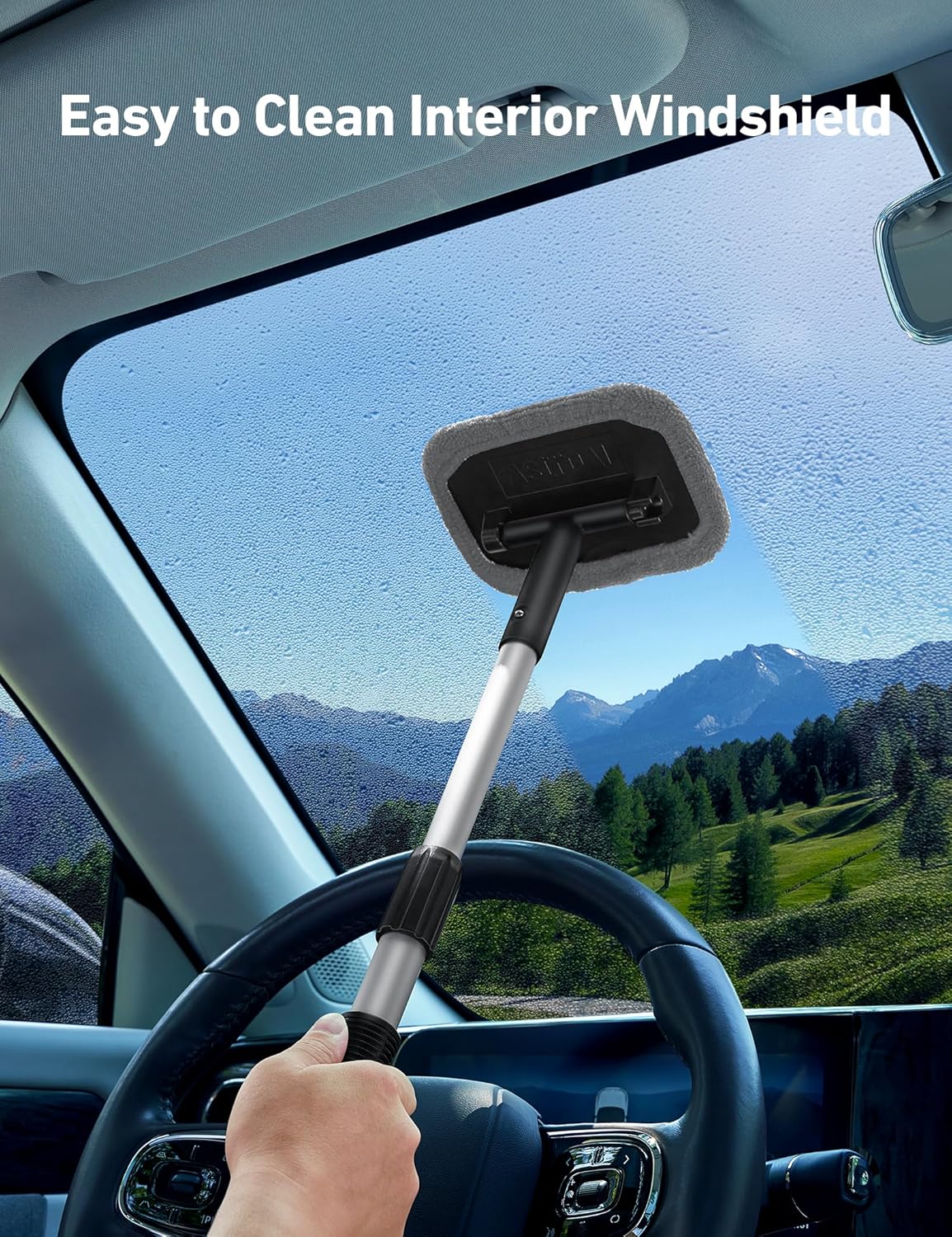 AstroAI Windshield Cleaner Tool, Microfiber Car Window Cleaner with 4 Reusable and Washable Microfiber Pads and Extendable Handle Auto Inside Glass Wiper Kit, Blue