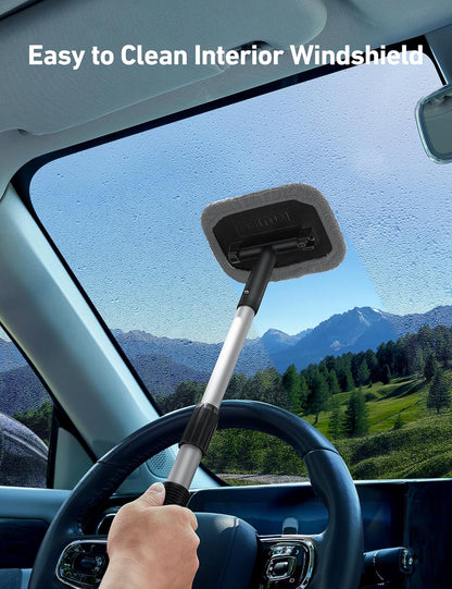 AstroAI Windshield Cleaner Tool, Microfiber Car Window Cleaner with 4 Reusable and Washable Microfiber Pads and Extendable Handle Auto Inside Glass Wiper Kit, Blue