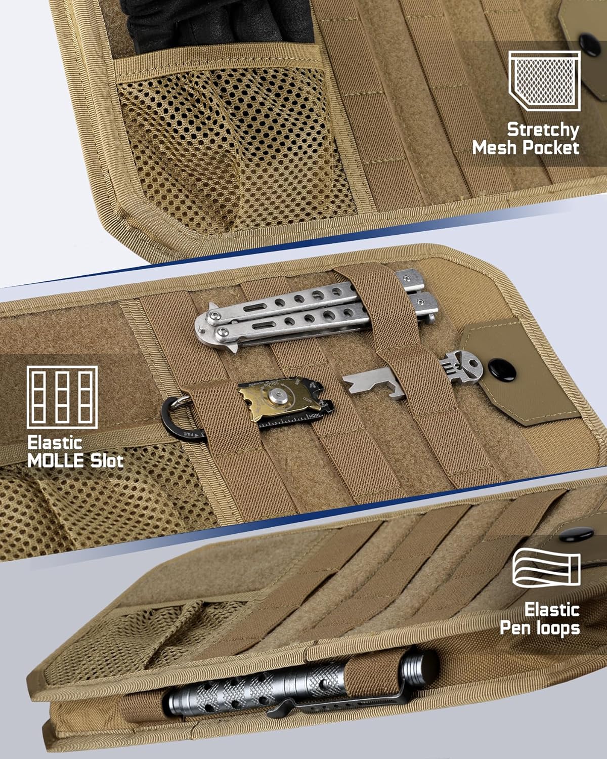 WYNEX Molle Car Sun Visor Organizer, Car Accessories with Zip Storage Pouch & Glasses Holder, Semi-Rigid Molle Panel with Patch for Tactical Gears, Fits Most Cars, Trucks, Pickups, Patrols