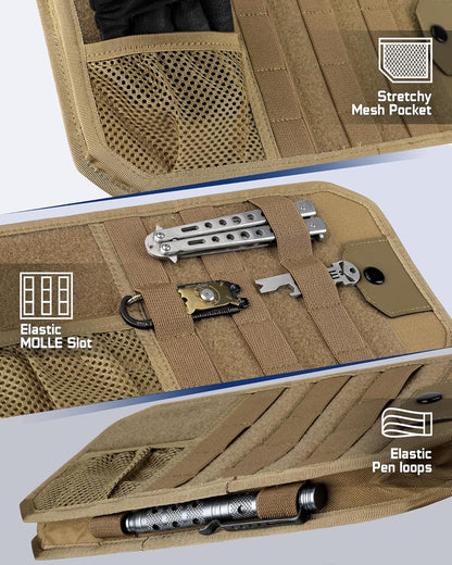 WYNEX Molle Car Sun Visor Organizer, Car Accessories with Zip Storage Pouch & Glasses Holder, Semi-Rigid Molle Panel with Patch for Tactical Gears, Fits Most Cars, Trucks, Pickups, Patrols